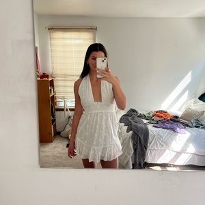 White Sundress Aerie Floral Pattern Halter Tie Lightweight Extra Small